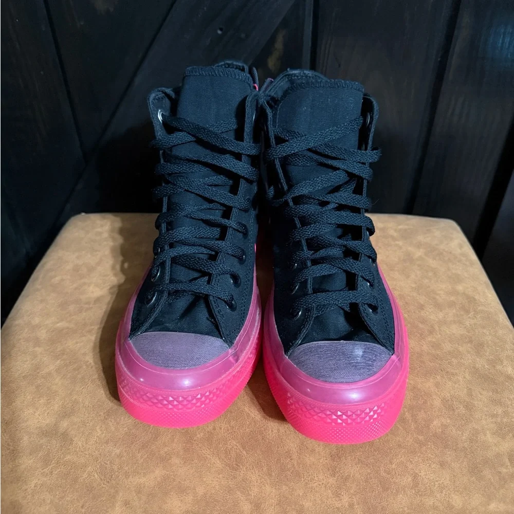 Converse High Top Sneakers - Black & Hot Pink Accent - Picture 8 of 11